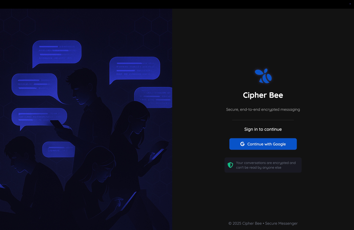 CipherBee secure messaging interface with end-to-end encryption